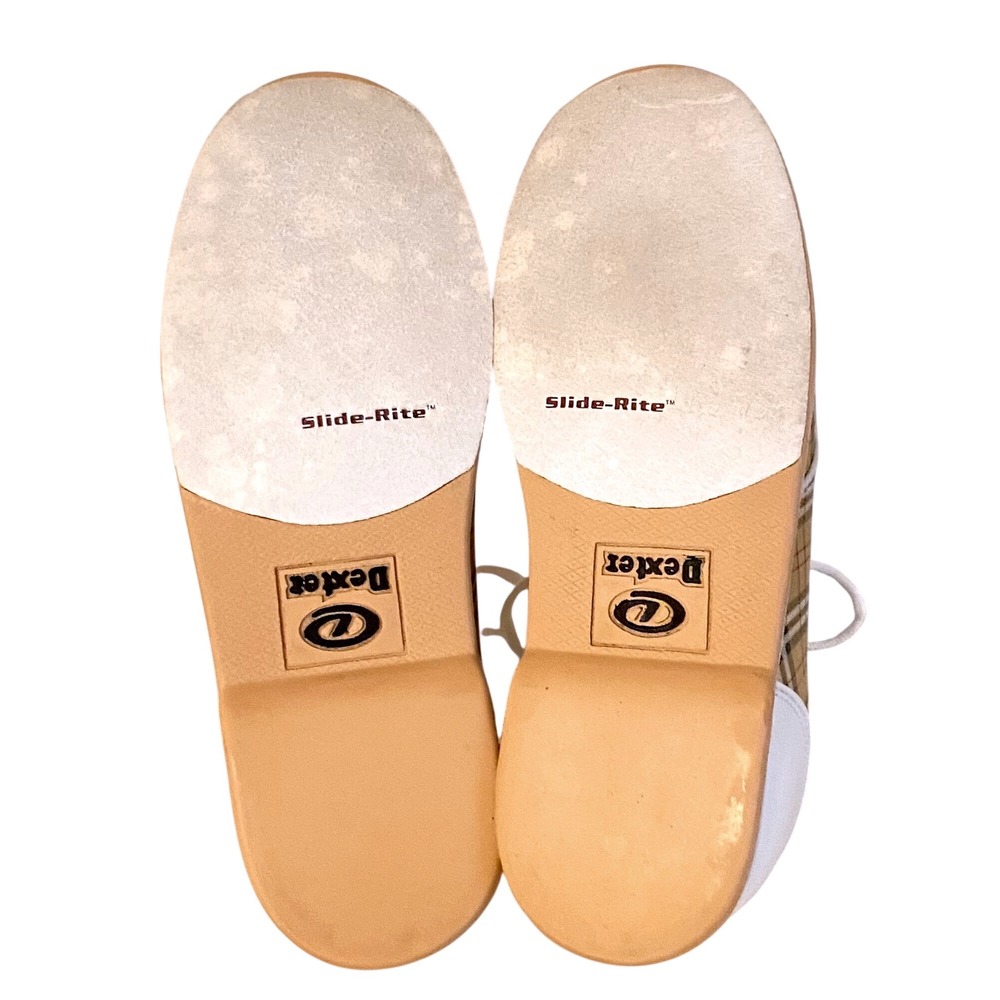 Dexter Famous Plaid Bowling Shoes Womens 10 Mens 8 Slide Rite Tan White w/ Box - Picture 5 of 16